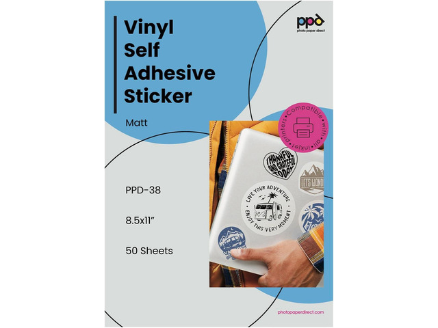 PPD Premium Printable Vinyl Sticker Paper for Inkjet Printer - 50 Sheets Matt Sticker Paper 8.5 x 11 - Self-Adhesive, Waterproof, Tear Resistant,...