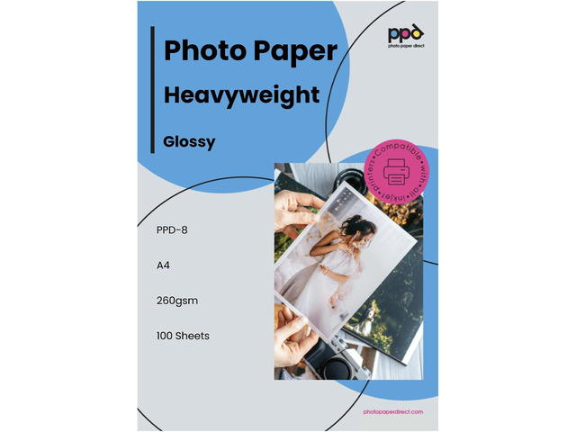 PPD 100 Sheets Inkjet High Gloss Photo Paper 8.5x11 64lbs 240gsm 10.9mil Letter Size Heavyweight Instant Dry and Water-Resistant (PPD-8-100)