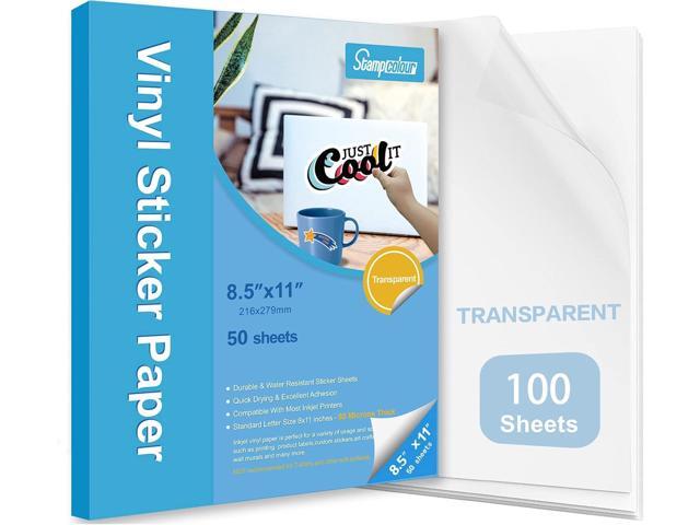 Stampcolour 100 Sheets Clear Printable Sticker Paper for Inkjet Printer, 8.5x11 Vinyl Transparent Sticker Paper, Dries Quickly Vivid Colors Decal...