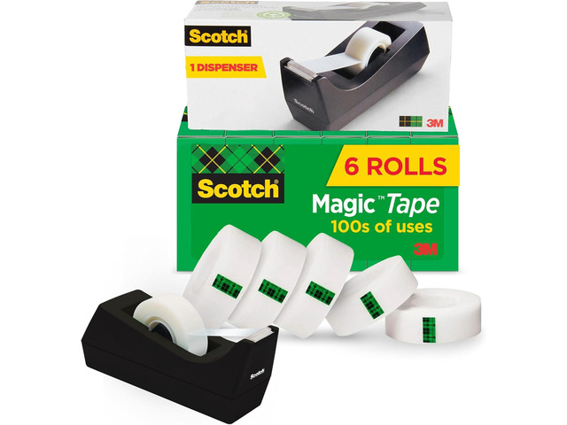 Scotch Magic Tape Desktop Dispenser, 6 Rolls of 3/4' x 1000' Each Plus 1 Desktop Tape Dispenser, Great for Repair, Wrapping and Office Applications