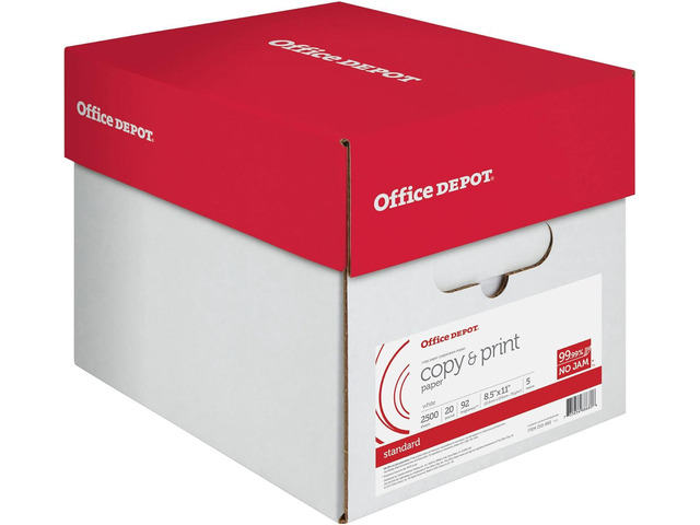 Office Depot Copy Print Paper, 8 1/2in. x 11in., 20 Lb, 500 Sheets Per Ream, Case Of 5 Reams, 851201CS