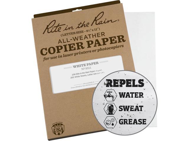 Rite in the Rain Weatherproof Copier Paper, 8.5' x 11', 20# White, 200 Sheet Pack (No. 8511X)
