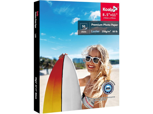 Koala Premium Photo Paper 8.5 x 11 In Luster Photo Printer Paper for Inkjet Printer Water-Resistant Soft Gloss 66lb 50 Sheets