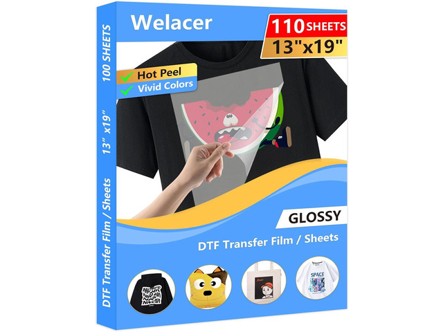 DTF Transfer Film 13'x19' 110 Sheets for Sublimation or DTF Inkjet Printers, Single-Sided Matte PET Heat Transfer Paper, Direct Printing on T-Shirt...