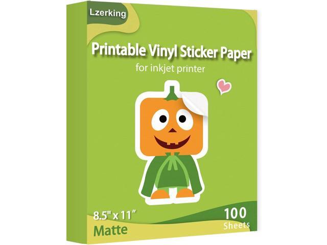 Lzerking Matte Printable Vinyl Sticker Paper 100 Sheets, Waterproof White Sticker Paper for Inkjet & Laser Printers, 8.5' x 11' for DIY, Labels &.