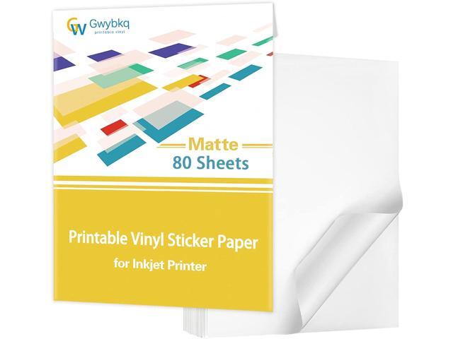 Gwybkq Premium Printable Vinyl Sticker Paper for Inkjet Printer,80 Sheets Matte White Waterproof Decal Paper, 8.5x11 inches,Dries Quickly and Holds...