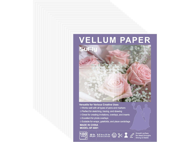 Vellum Paper 8.5 x 11 Translucent Printable, 100 Sheet100gsm/68lb Vellum Tracing Paper, Translucent Vellum Paper for Invitation, Greeting Cards,...