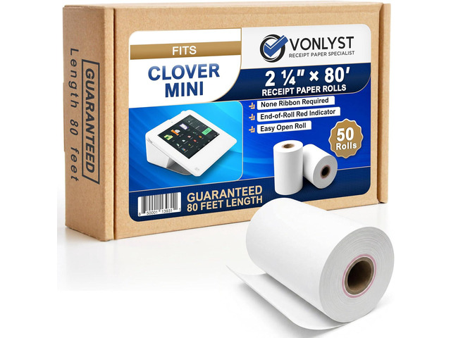 Thermal Receipt Paper Rolls for Clover Mini & Clover Mobile 2 1/4 x 80 BPA Free Credit Card Machine Paper Compatible with C200 C300 C301 C302...