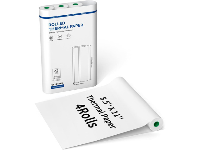 Thermal Printer Paper 8.5''x11'' US Letter Size, 4 rolls, 100 sheets, Thermal Paper Quick-Dry, Advanced Clear Printing, Compatible with Gloryang &...