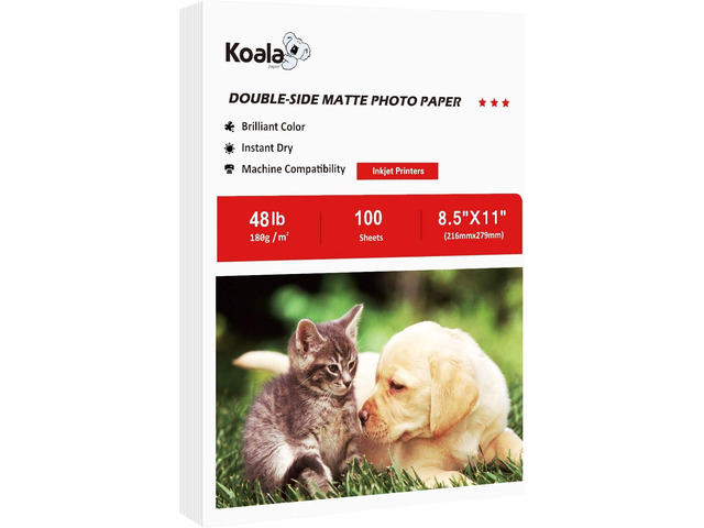 Koala Photo Paper Double-side Matte 8.5X11 Inches Compatible with Inkjet Printer 48LB Presentation Paper 100 Sheets