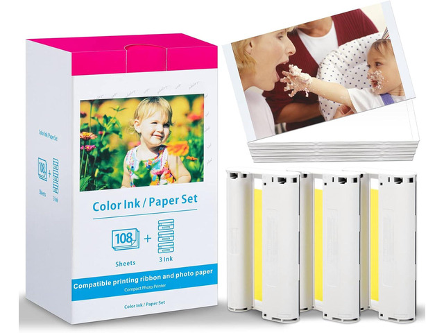 Replace Selphy CP1500 Ink and Paper Compatible Canon CP1300, CP1500, CP1200, CP910, CP1000, CP900, CP800, CP810 Paper and Ink KP-108IN Selphy Photo...