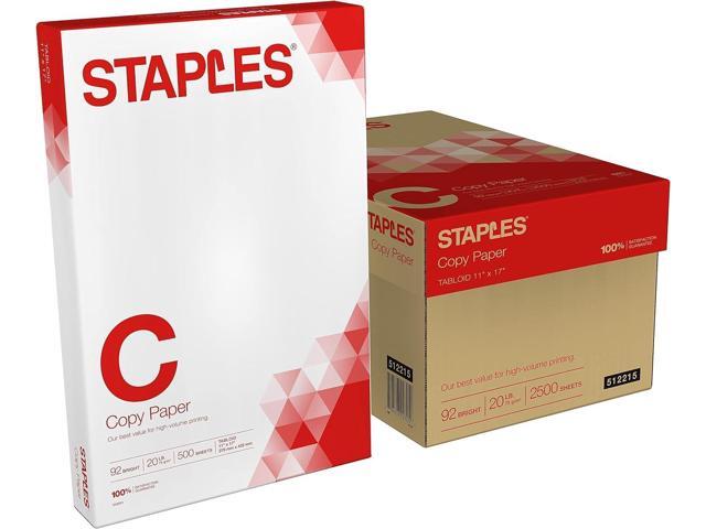 Staples Copy Paper, 11' x 17', 92 Brightness, 20 lbs., Ledger Size Paper, For Office, School & Home