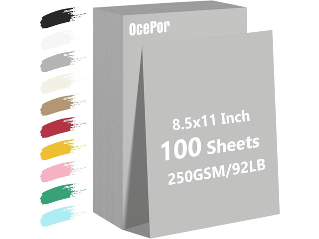 OcePor 100 Sheets Grey Cardstock Paper, Colored Printer Paper 8.5 x 11, Card Stock Thick Construction for Craft,ScrapbookOffice Printing,...