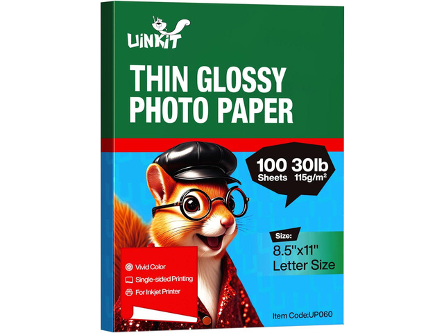 Uinkit 100 sheets 115gsm Photo Paper 30lb Very Thin Flyer Glossy 8.5x11 Single Side Inkjet Paper DIY Chip Bag Glossy Photos Brochure Paper,FIFA...