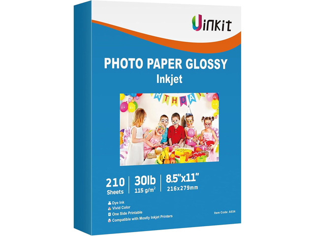 Uinkit 30lb Thin Flyer Paper Glossy 8.5x11 Inkjet Single Side DIY Chip Bag 115gsm Photos Picture for Inkjet Printer with Dye Ink Letter size A4...