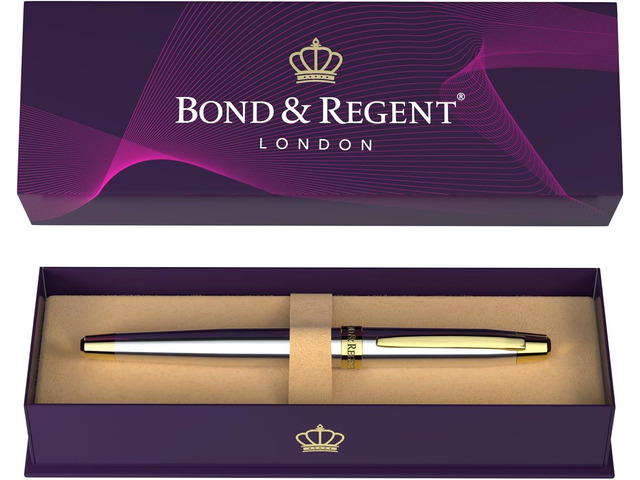 Bond & Regent 24 Karat Gold Luxury Rollerball Pen - Fancy Executive Professional Writing Gift Set for Men & Women, Nice Pens, Silver Chrome