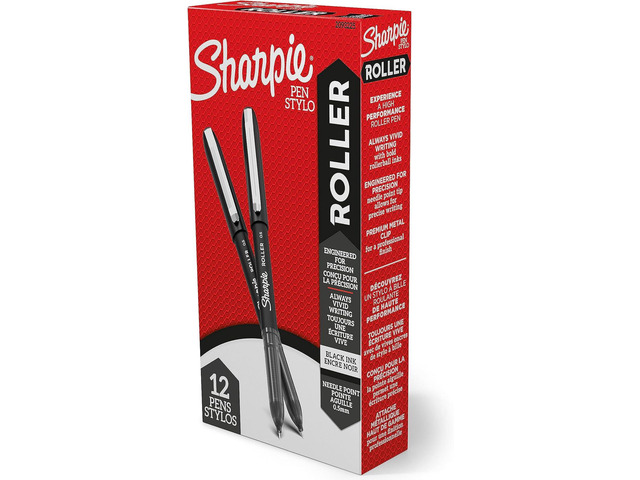 Sharpie Rollerball Pens, Needle Point Tip (0.5mm), Black Ink, 12 Count - Writing, Journaling, Note-Taking, Office Supplies