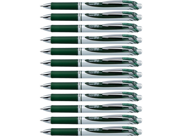 Pentel EnerGel RTX Retractable Liquid Gel Ink Pen, (0.7mm) Medium line, Forest Green Ink, Box of 12 Pens (BL77-D3)