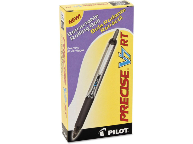 Pilot Precise V7 RT Refillable & Retractable Liquid Ink Rollerball Pens, Black Ink Pens, Fine Point (0.7 mm), 12-Pack - Ideal for School,...