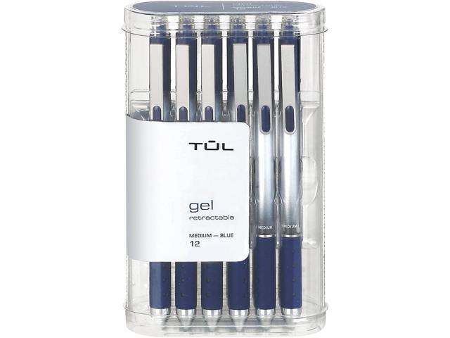 TUL Gel Pens, Retractable, Medium Point, 0.7 mm, Gray Barrel, Blue Ink, Pack Of 12
