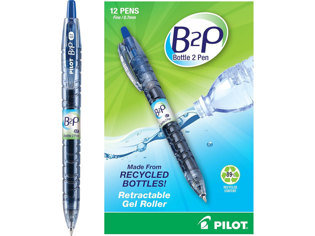PILOT B2P - Bottle to Pen Refillable & Retractable Rolling Ball Gel Pen Made From Recycled Bottles, Fine Point, Blue G2 Ink, 12-Pack (31601)