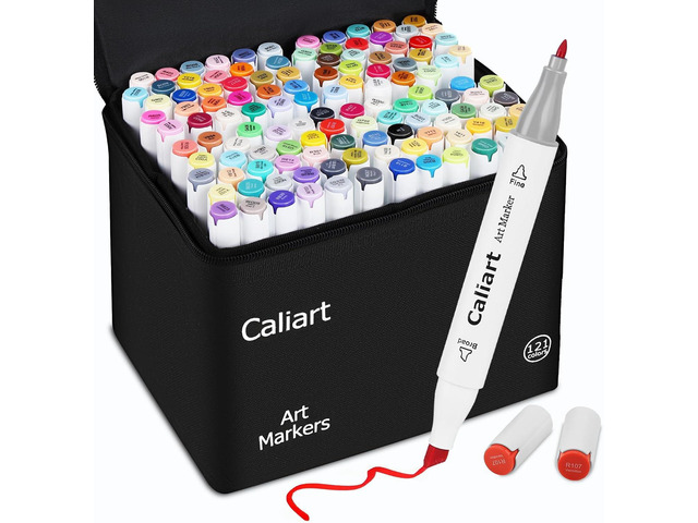 Caliart 121 Colors Alcohol Based Markers, Dual Tip Art Marker Set Chisel & Fine, Permanent Colored Pens for Adults Coloring Book Artists Sketch...