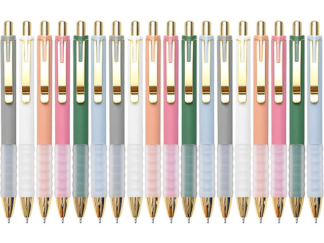 Linbsunne Ballpoint Pens Black Medium Point 1mm with Super Soft Grip Ball Point Pen for Men Women Retractable(gold-18 pcs)