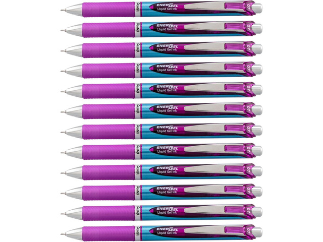 Pentel EnerGel Deluxe RTX Retractable Liquid Gel Pen, Medium Line, Needle Tip, Violet Ink, Box of 12 (BLN77-V)