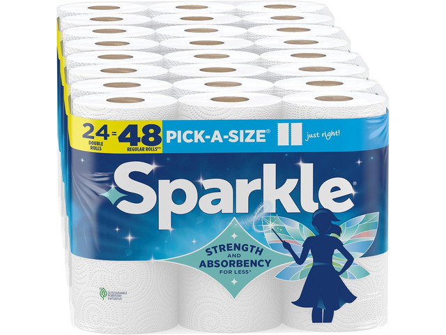 Sparkle Pick-A-Size Paper Towels, 24 Double Rolls (2,640 Sheets Total) - Strong 2-Ply Towels for Kitchen Cleanup and Everyday Messes