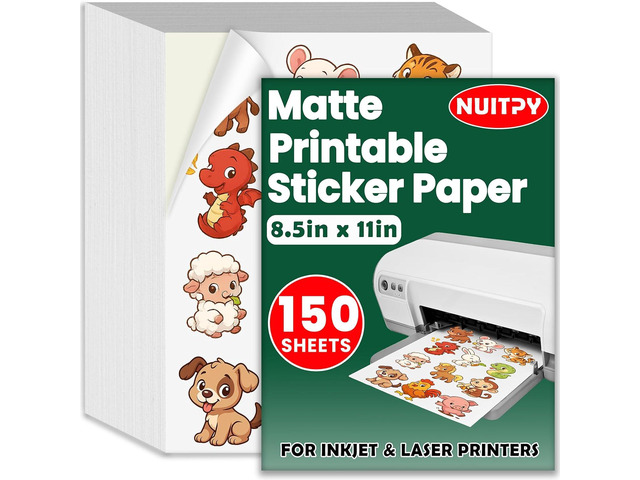 150 Sheets Matte Sticker Paper, 8.5in x 11in Sticker Paper for Inkjet & Laser Printer, Self-adhesive Printable Sticker Papers, Vibrant Colors,...