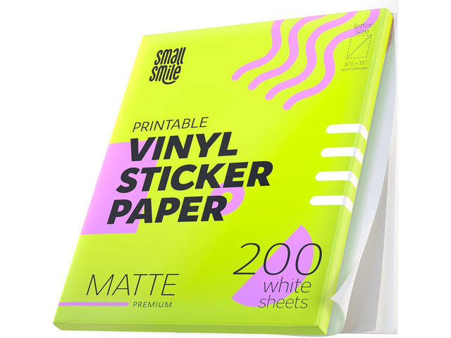 Premium Printable Vinyl Sticker Paper for Inkjet Printer and Laser - 200 White Matte Sticker Paper Waterproof - Durability Adhesive Paper 8.5x11...