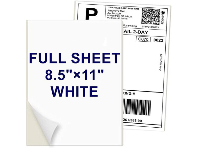 8.5' x 11' Shipping Labels Full Sheet Labels, Self Adhesive Printable White Sticker Paper for Laser & Ink Jet Printers (500 Labels)