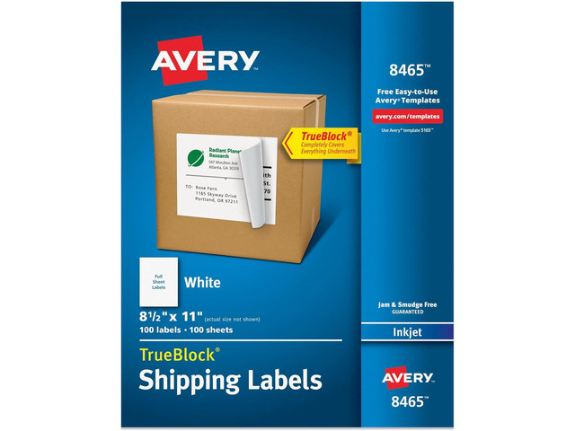 Avery Full-Sheet Printable Shipping Labels, 8.5' x 11' Customizable Stickers, White, 100 Blank Mailing Labels, Great for Mailing, Shipping,...