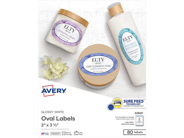 Avery Printable Oval Labels, 2' x 3-1/3', Glossy White, Laser & Inkjet Compatible, 80 Blank Labels Total, Great for Mailing, Branding, Packaging,...