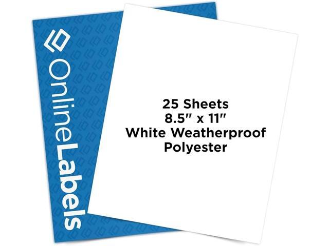 8.5 x 11 Waterproof Polyester Sticker Paper (Laser Printers Only) - 25 Sheets - Full Sheet Labels - OnlineLabels