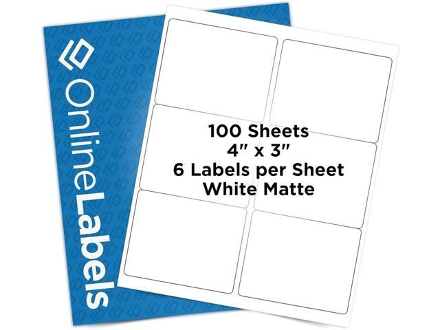 4 x 3 Rectangle Mailing Labels - Permanent, White Matte - Shipping, Wine, Product - Pack of 600-100 Sheets - Inkjet/Laser Printers - Online Labels