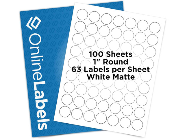 1 Inch Round Labels - White Matte - Pack of 6,300 Circle Stickers, 100 Sheets - Inkjet/Laser Printer - Online Labels