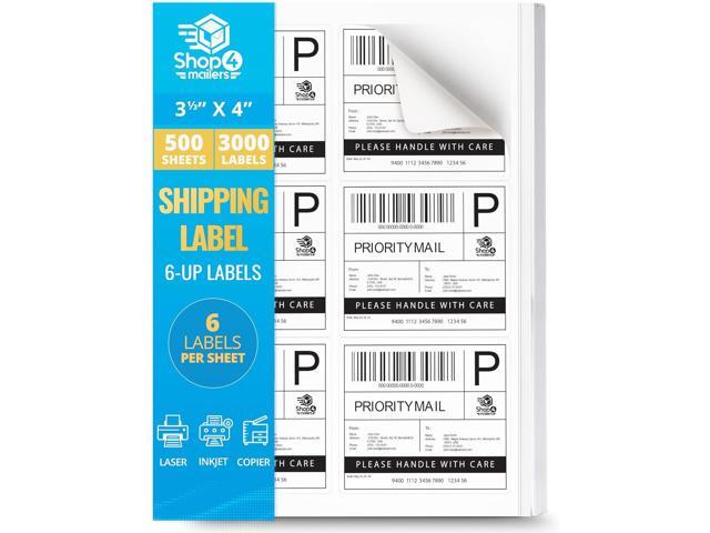Shop4Mailers 6-Up White Permanent Self Adhesive Shipping Labels 3 1/3 x 4 Easy Peel Stickers for Laser & Inkjet Printers - 500 Sheets - 3,000 Count...