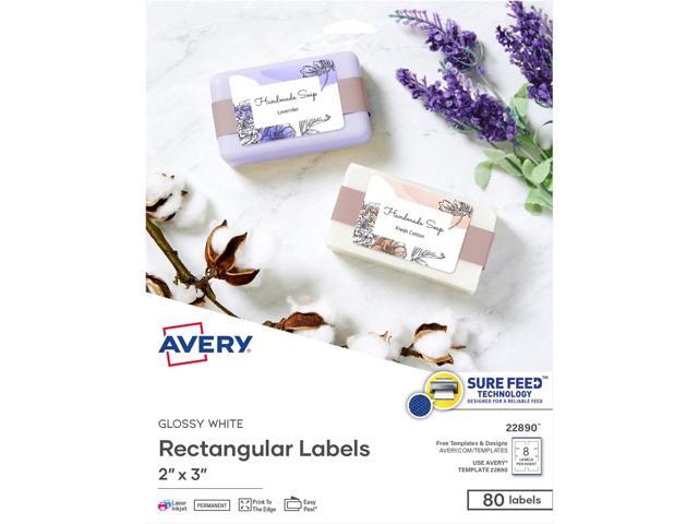 Avery Glossy White Labels, Sure Feed Technology, 2' x 3' Rectangle Labels, Print-to-The-Edge, Laser/Inkjet, 80 Total (22890)