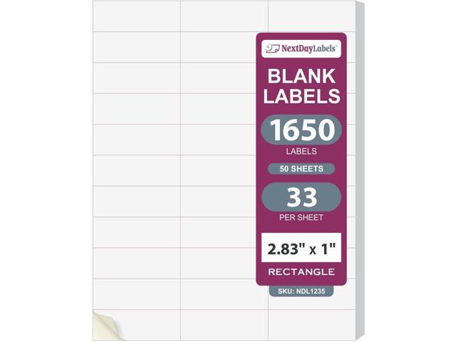 NextDayLabels 2.83x1 Inch Rectangle Stickers White Blank Labels for Laser Inkjet Printer - 33 Per Sheet Self-Adhesive Address Mailing Barcode Made.