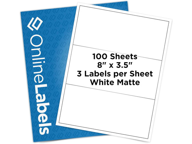 8 x 3.5 Wrap - Around Labels - Pack of 300 Labels, 100 Sheets - Inkjet/Laser Printer - Online Labels