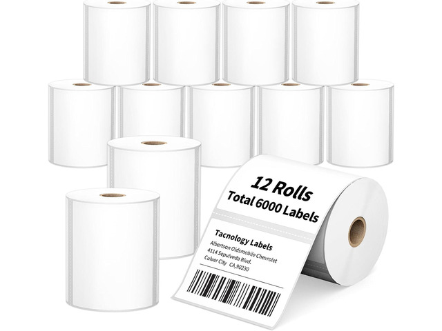 12 Rolls 4' x 3' Direct Thermal Labels - Shipping & Multipurpose Paper for Barcode Postage - Adhesive & Perforated, Compatible with Zebra Desktop...