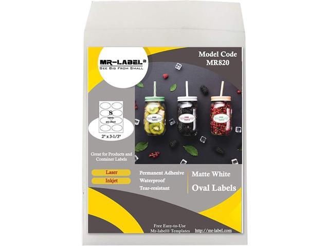 Mr-Label 2' x 3-1/3' Oval White Synthetic Paper Sticker Label - Waterproof and Tear-Resistant - for Inkjet & Laser Printer - for Gift...