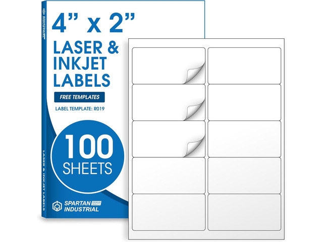2' X 4' Matte White Printable Shipping Labels (100 Sheets, 1000 Stickers) Address and Mailing Labels for Laser & Inkjet Printers - Spartan...