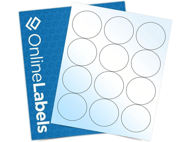 2.5 Inch Round Labels - White Gloss (Laser Printers Only) - Pack of 300 Circle Stickers, 25 Sheets - OnlineLabels