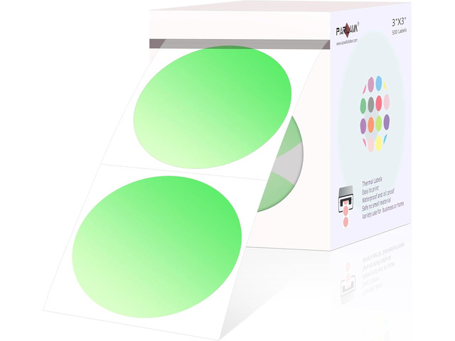 PARLAIM 3 X 3 Inch Round Gradient Light Green Therma Sticker Labels, Commercial Grade Circle Thermal Sticker Roll for Inventory Moving Box - 500...