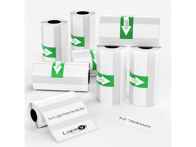 Label Printing Paper - 15 * 50mm 8 Rolls of Label Printing Paper, Thermal Printing Labels - Multi-Purpose Square Self-Adhesive Labels, White...
