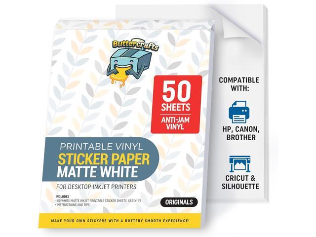 Matte Printable Vinyl Sticker Paper Waterproof 50 Sheets 8.5'x11', Inkjet Printer (HP, Canon, Brother Printers Compatible) - Weatherproof White...