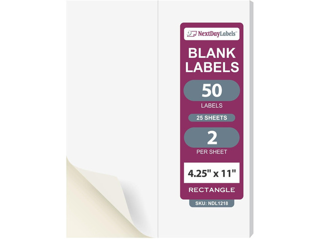 NextDayLabels 4.25x11 Inch Rectangle Stickers White Blank Labels for Laser Inkjet Printer - 2 Per Sheet Self-Adhesive Shipping Packaging Product...