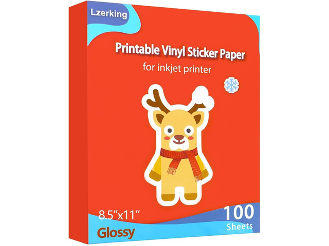 Lzerking Printable Vinyl Sticker Paper 100 Sheets Waterproof & Quick Dry, Glossy White, for Inkjet & Laser Printers, Compatible with Cricut,...